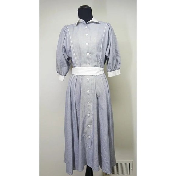 Albert Capraro for Bonwit Teller Vintage Pinstripe Apron Dress S - Picture 1 of 4